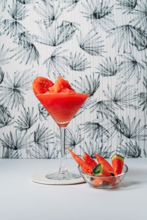 Frozen Watermelon Daiquiri and watermelon pieces