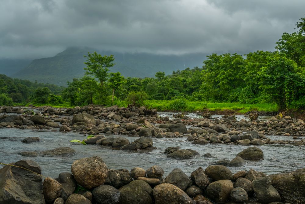 Beautiful hills and waterfall as viewed at Malshej Ghat in Maharashtra, India