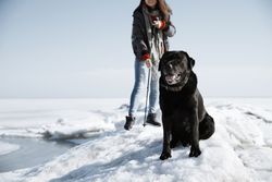 Young adult woman outdoors travelling in icy landscape