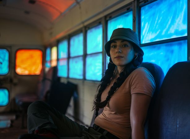 retro bus with blue-tinted windows