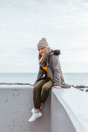 Portrait of blonde woman posing in the city