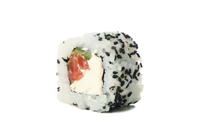 Delicious sushi roll isolated on plain background