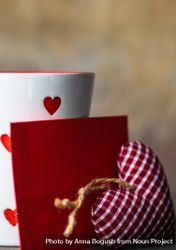 Mug with dotted red hearts and felt heart ornament 5r9917
