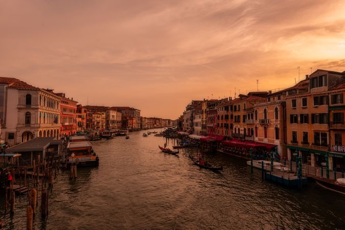 Large canal passing between buildings