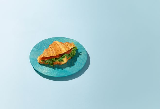 Sandwich with salad on wooden plate