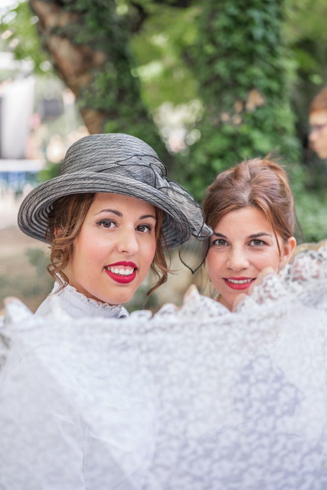Old fashioned women talking in park