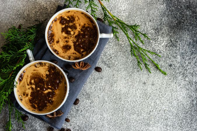 Top view of Christmas cup of coffee