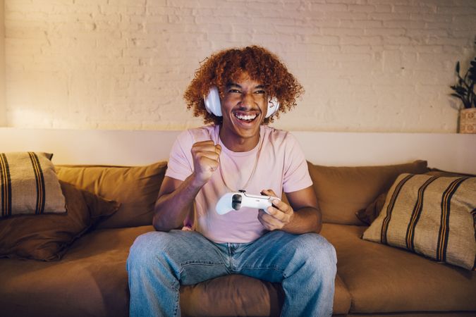 Young man playing video games