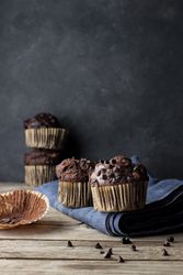 Chocolate banana muffin on towel