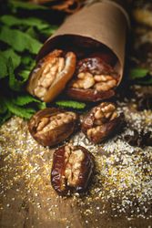 Dates fruits with walnuts, mint and cinnamon for Ramadan