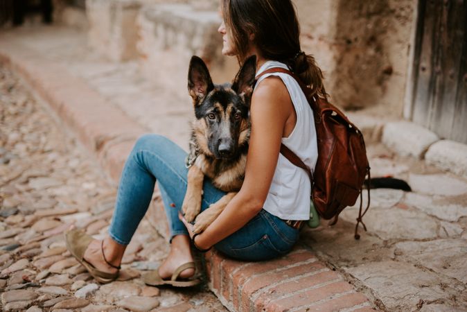Woman with cute shepherd