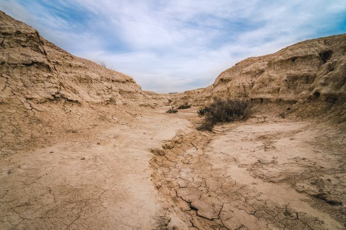 Amazing landscape of desert hills on background of blue sky