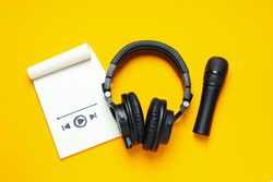 Concept of listening audio, music with headphones
