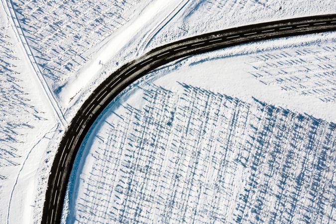Alsace vineyards under heavy snow on a sunny winter day. Details and top view.