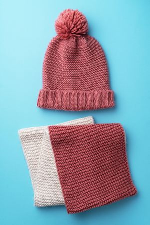Cream and pink scarf and beanie