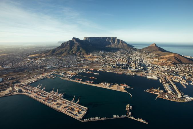 Commercial docks of cape town harbor as seen from above