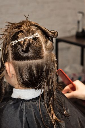 Process of cutting bob, back view