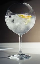 Gin tonic cocktail over a club bar background
