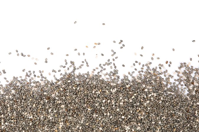 Many chia seeds isolated on plain background