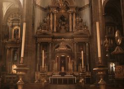 Ornate alter in church in Mexico City