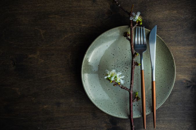 Spring table setting with cherry blossom