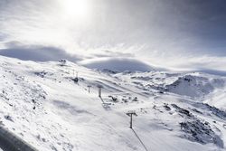 Ski lift and crisp snow in resort in the Sierra Nevada mountains