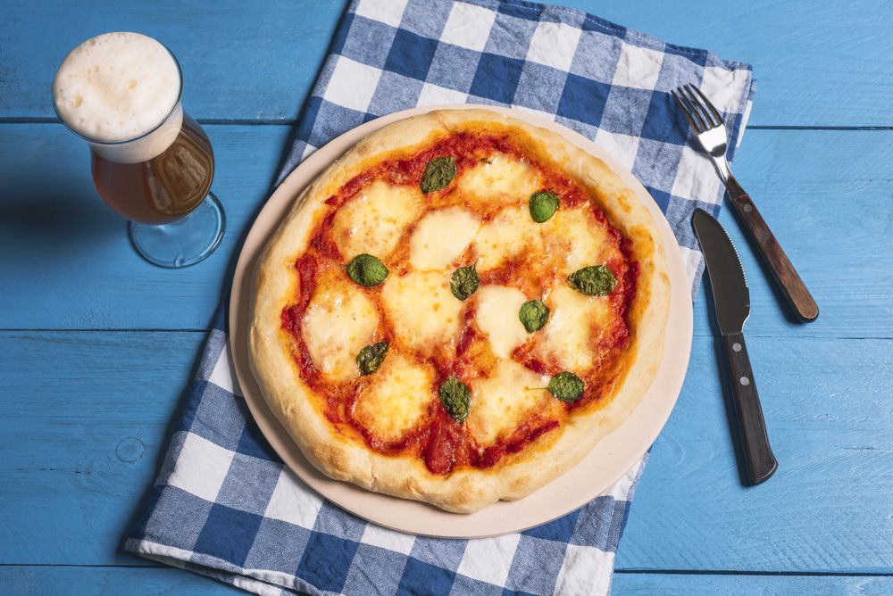 Cheese pizza dinner setting