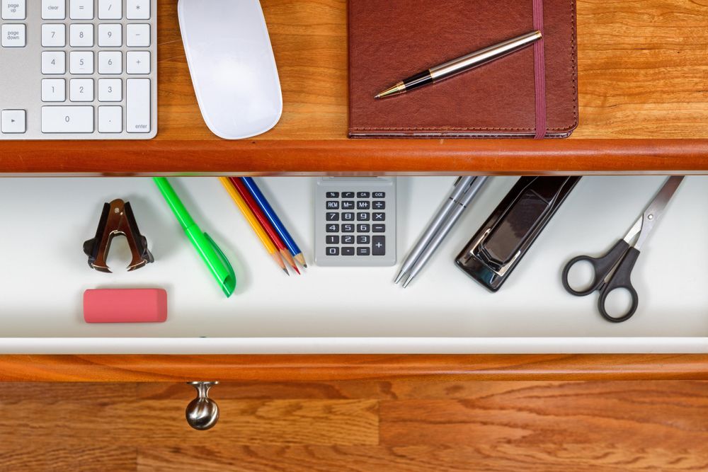 Cherry desktop with open drawer