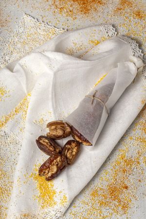 Dates fruits with walnuts, mint and cinnamon for Ramadan