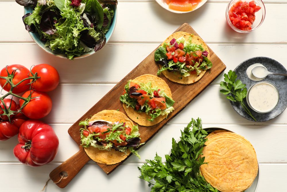 Board with vegan tacos