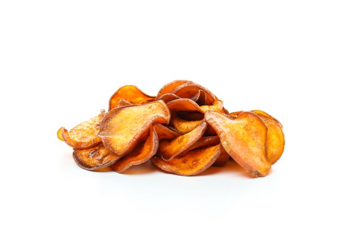 Concept of tasty food - sweet potato fries, isolated on light background