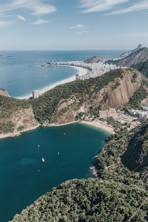 Aerial view natural Monument of Sugarloaf and Urca hills in Rio de Janeiro, Brazil