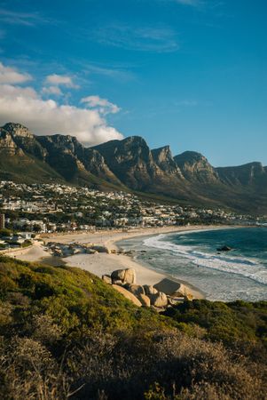 View of beach in South Africa under cliffs