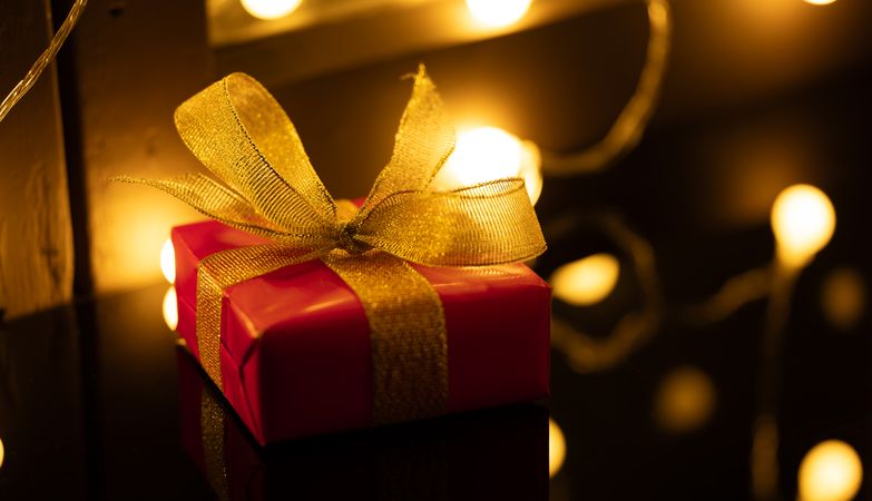 Red Gift Box by Window Lights