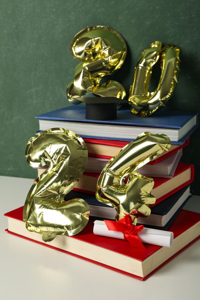 Graduate attributes and inflatable balloons in the shape of numbers 2024.