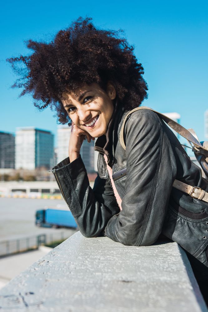 Portrait of Black woman with afro hair