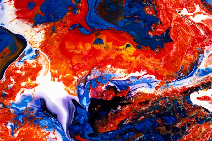 Blue and Red Fluid Art, Abstract Acrylic Pouring