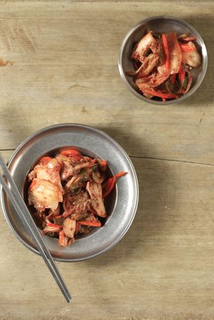 Top view of bowl of Korean kimchi