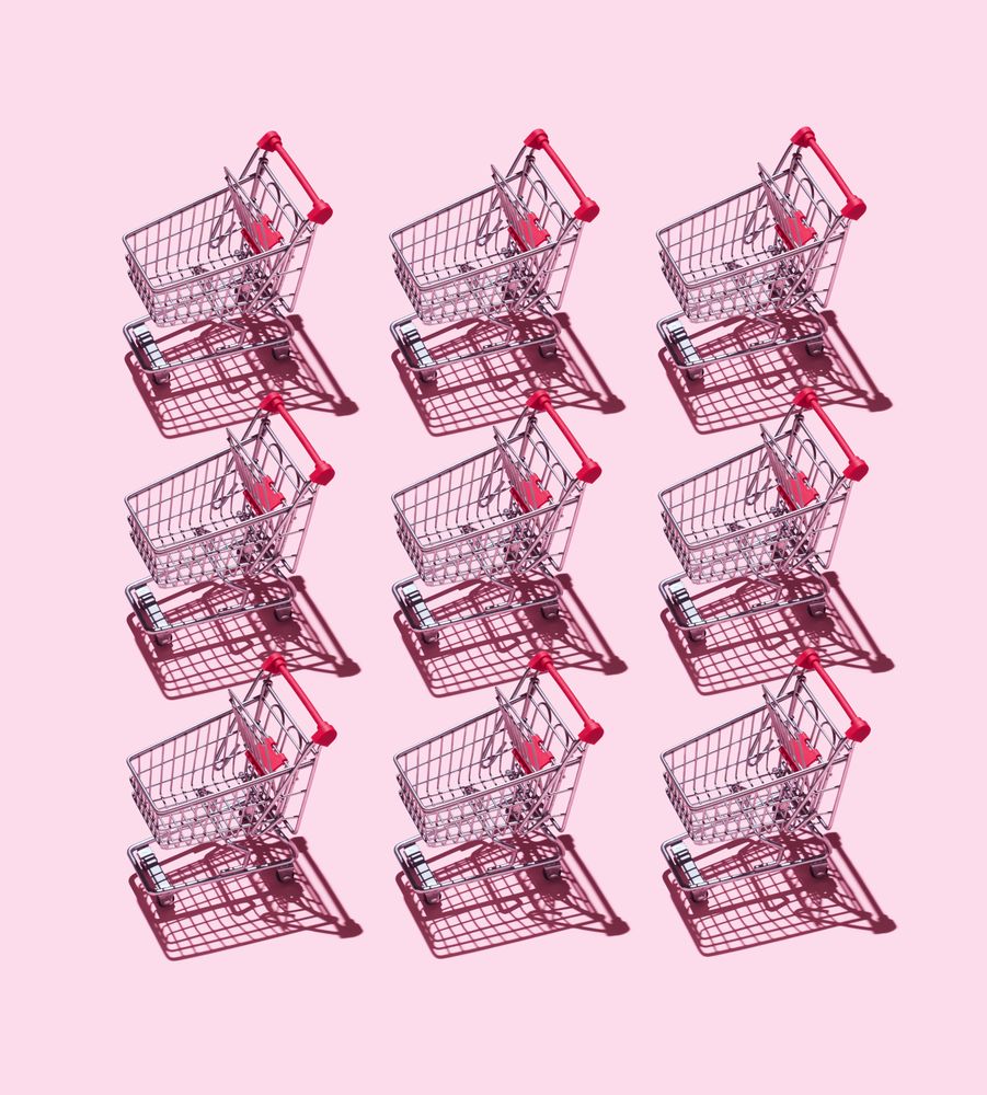 Nine mini toy shopping carts