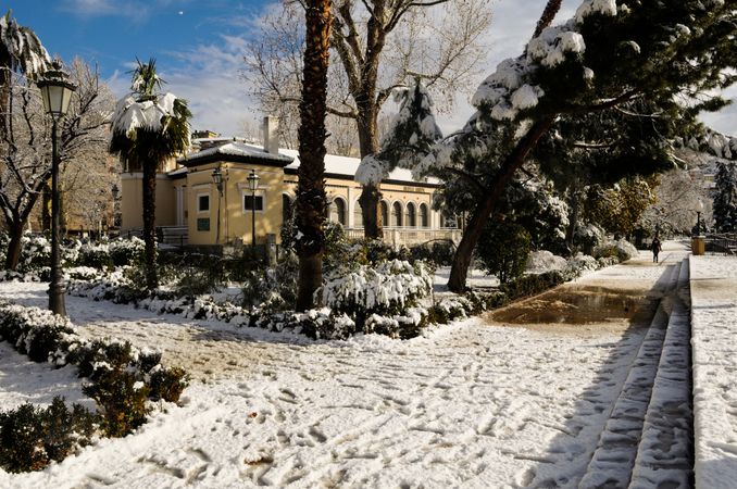 Residential area after snow storm in Granada, Spain