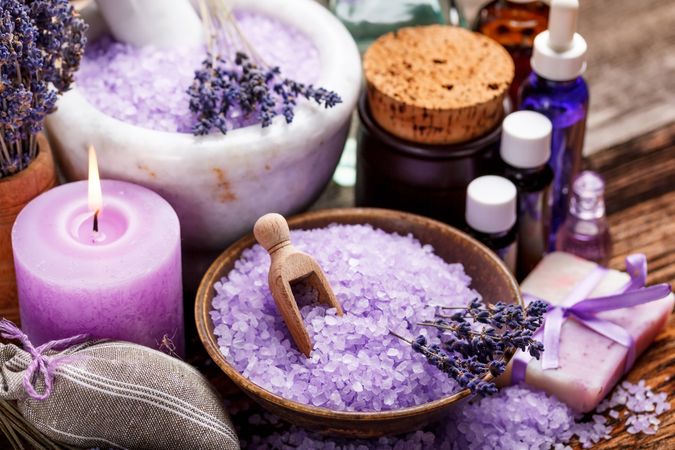 Still life with lavender bathsalts