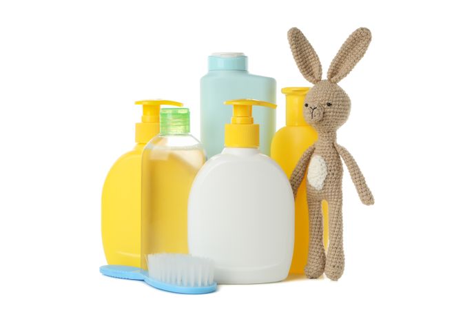 Baby hygiene accessories isolated on blank background