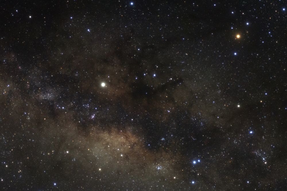 Milky way galaxy with stars and space dust in the universe, Long exposure photograph, with grain.