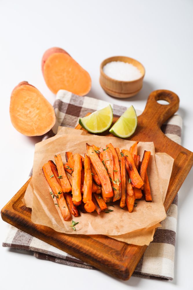 Concept of tasty food - sweet potato fries
