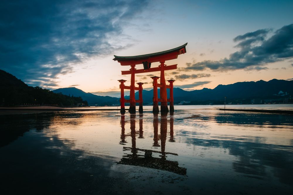 Itsukushima Shrine at sunset