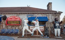 Baseball player cut outs, and a bear figure at the Getaway Grille and Cubbie Bar, Brigman, Michigan PbY7N5