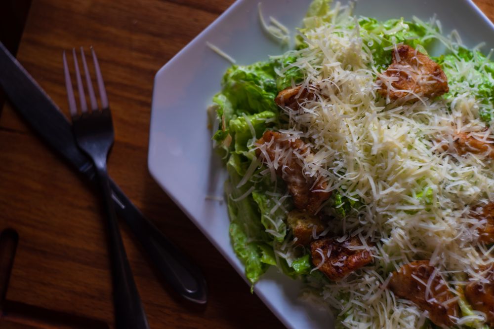 Top view of fresh Cesar salad