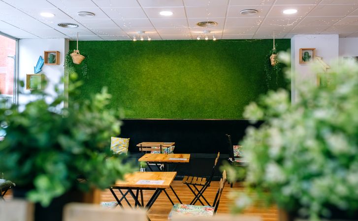 Empty cafe interior with chairs and tables