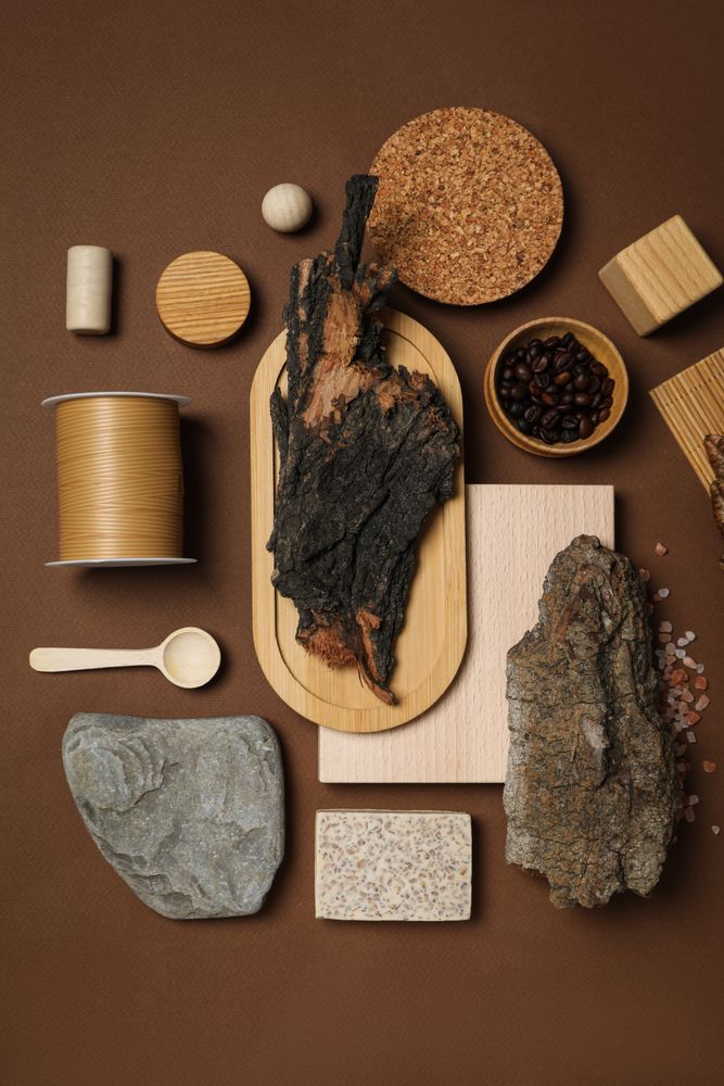 Flat lay of creative moodboard composition, top view