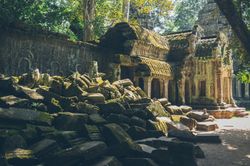Heap of stones in yard of old temple